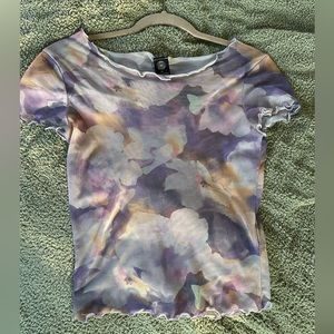 UO Sheer Watercolor Lettuce cut Baby Tee
